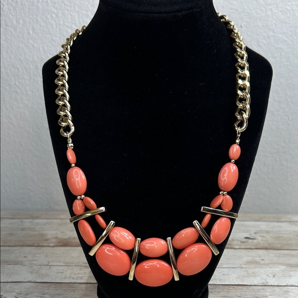 Charming Charlie Gold and Salmon Statement Necklace